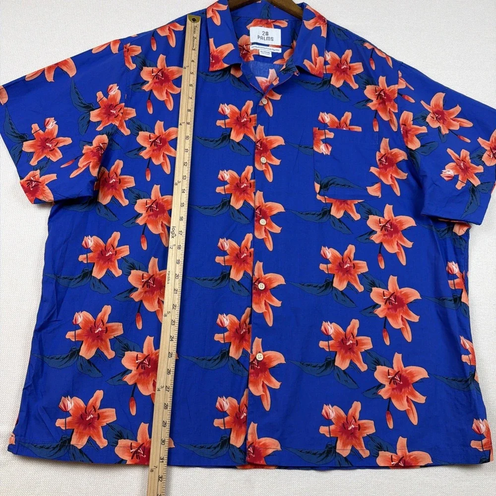 28 Palms Hawaiian Button Up Shirt Mens 3XL Blue Tropical Resort Casual Travel
